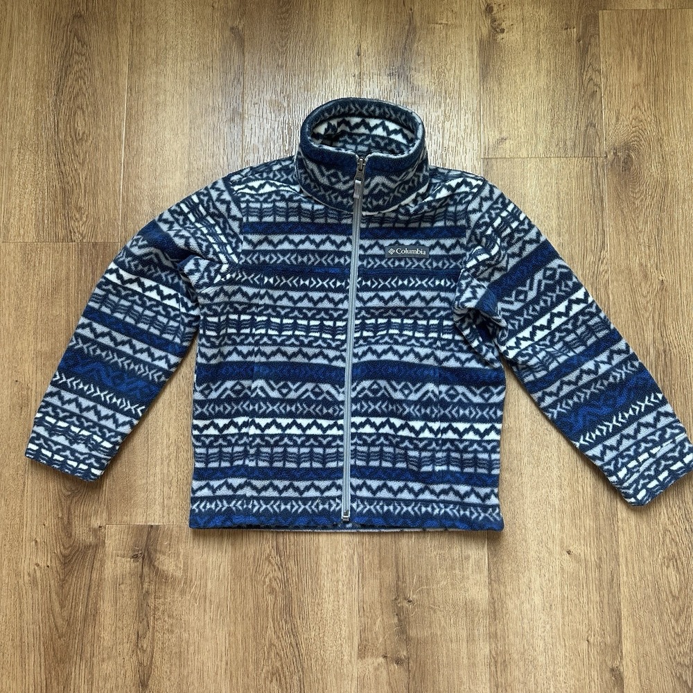 Columbia Kids Full Zip Fleece Jacket Size XXS (4/5) Geometric Blue And Gray